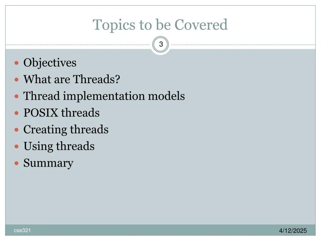 topics to be covered