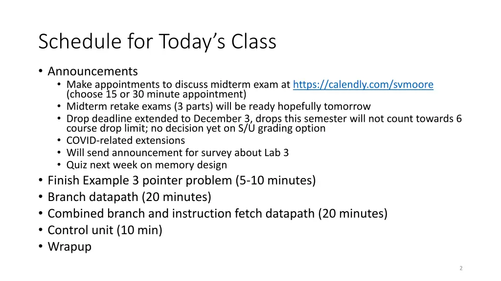 schedule for today s class