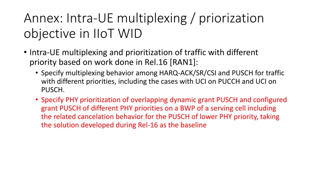 annex intra ue multiplexing priorization