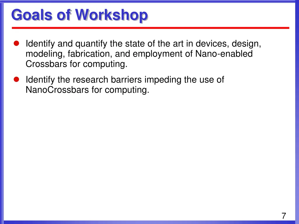 goals of workshop