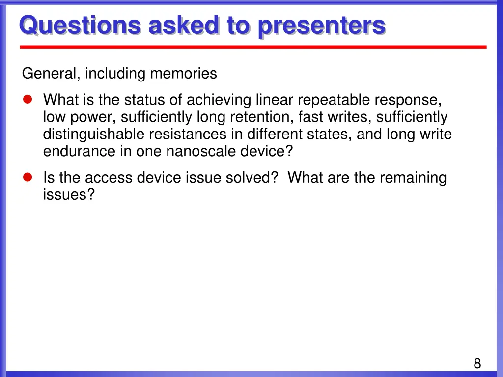 questions asked to presenters