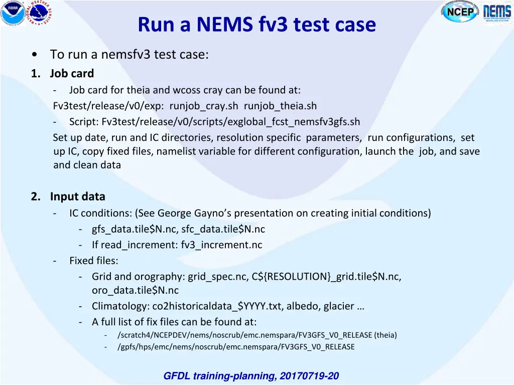 run a nems fv3 test case