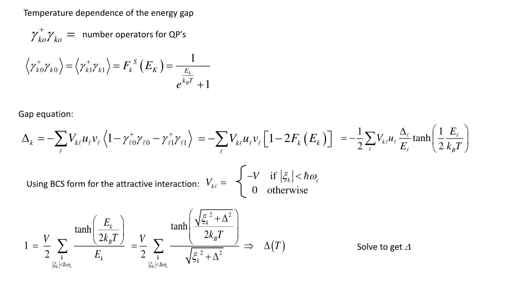 temperature dependence of the energy gap number