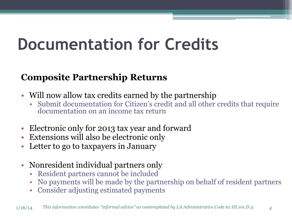 documentation for credits 1