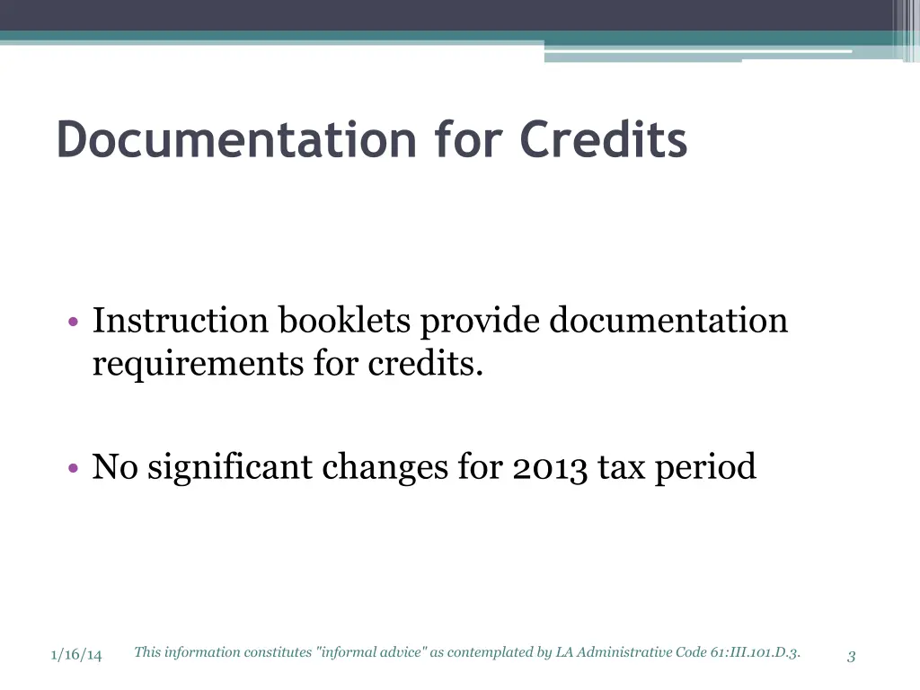 documentation for credits