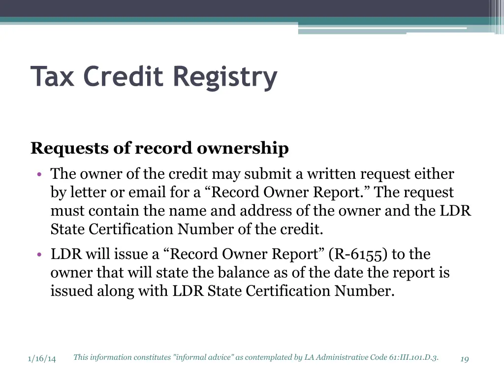 tax credit registry 5
