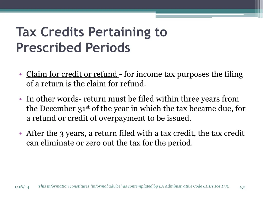 tax credits pertaining to prescribed periods 2