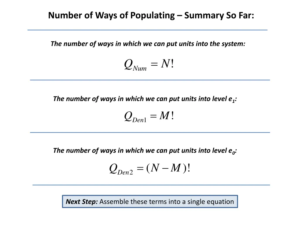 number of ways of populating summary so far