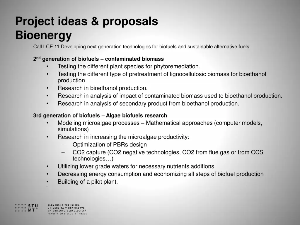 project ideas proposals bioenergy call