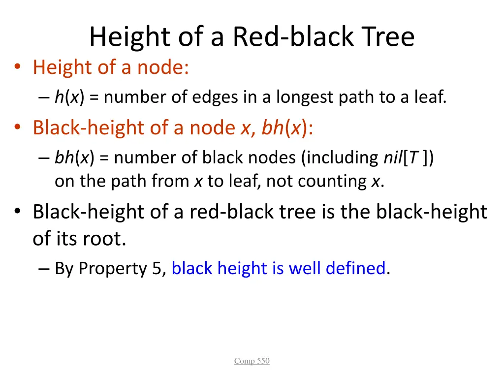 height of a red black tree height of a node