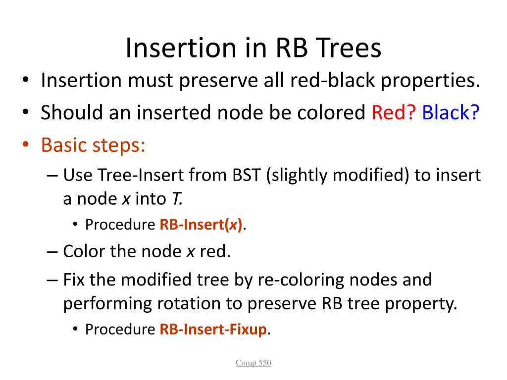 insertion in rb trees insertion must preserve
