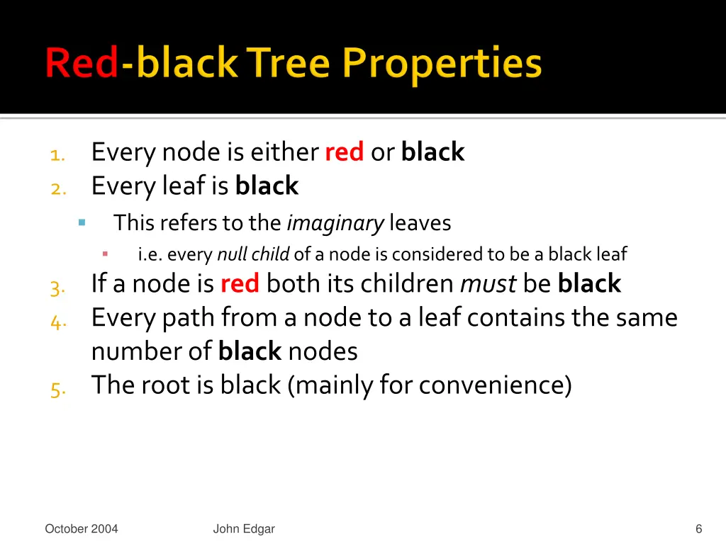 1 every node is either red or black 2 every leaf