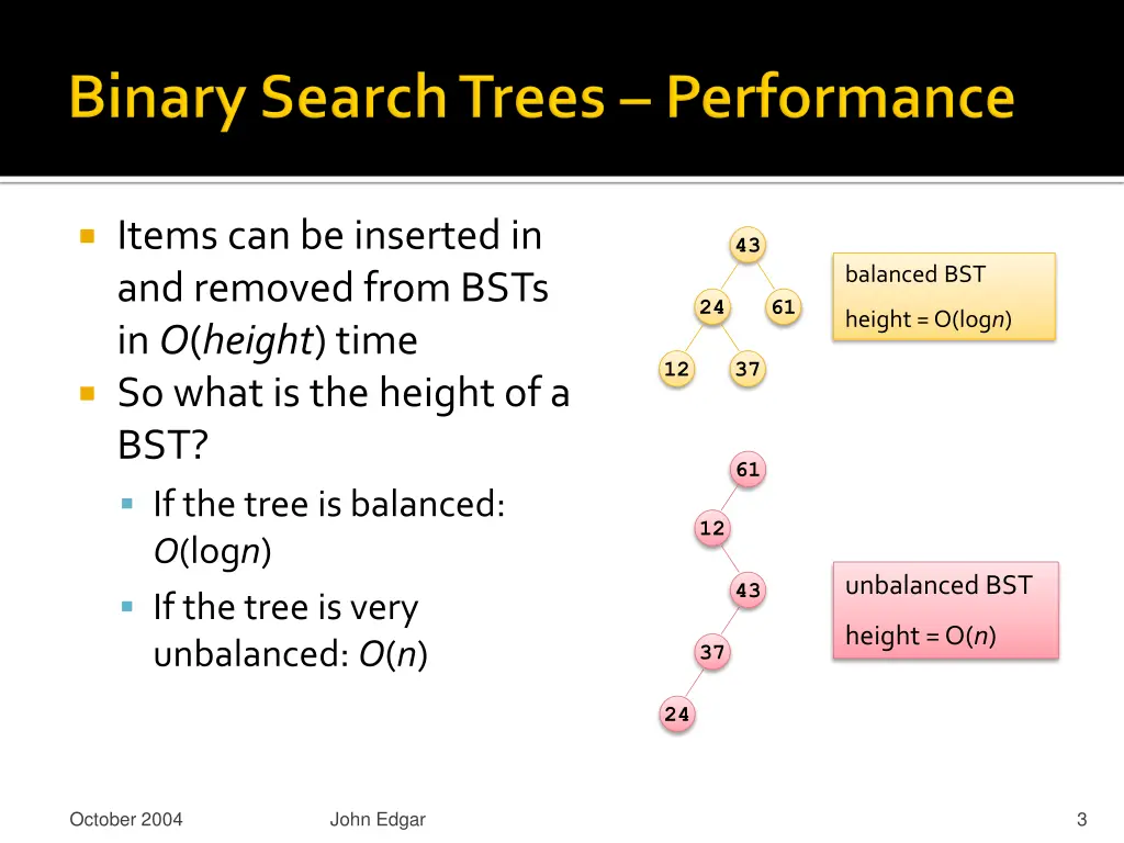 items can be inserted in and removed from bsts