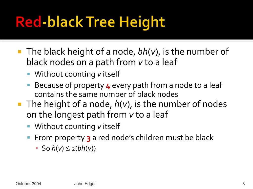 the black height of a node bh v is the number