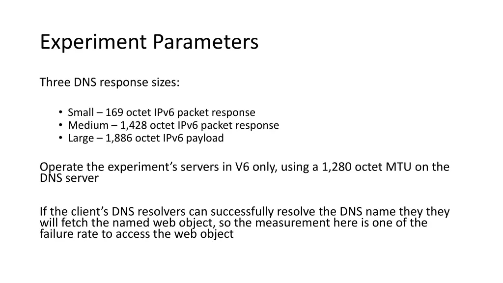 experiment parameters