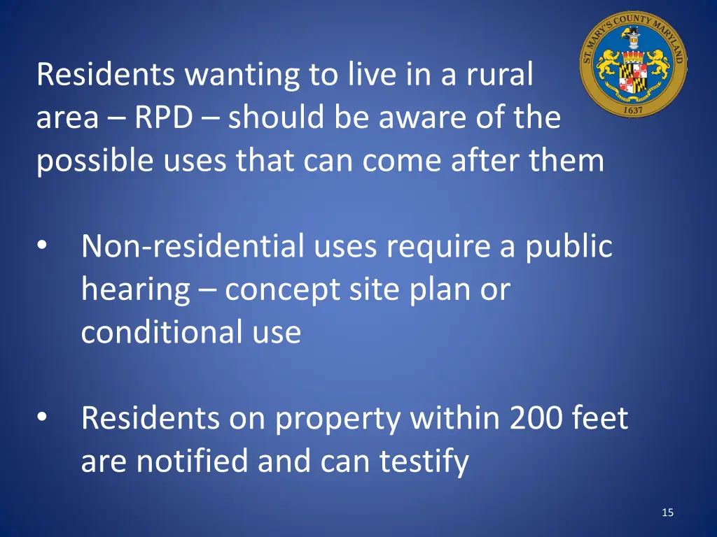 residents wanting to live in a rural area