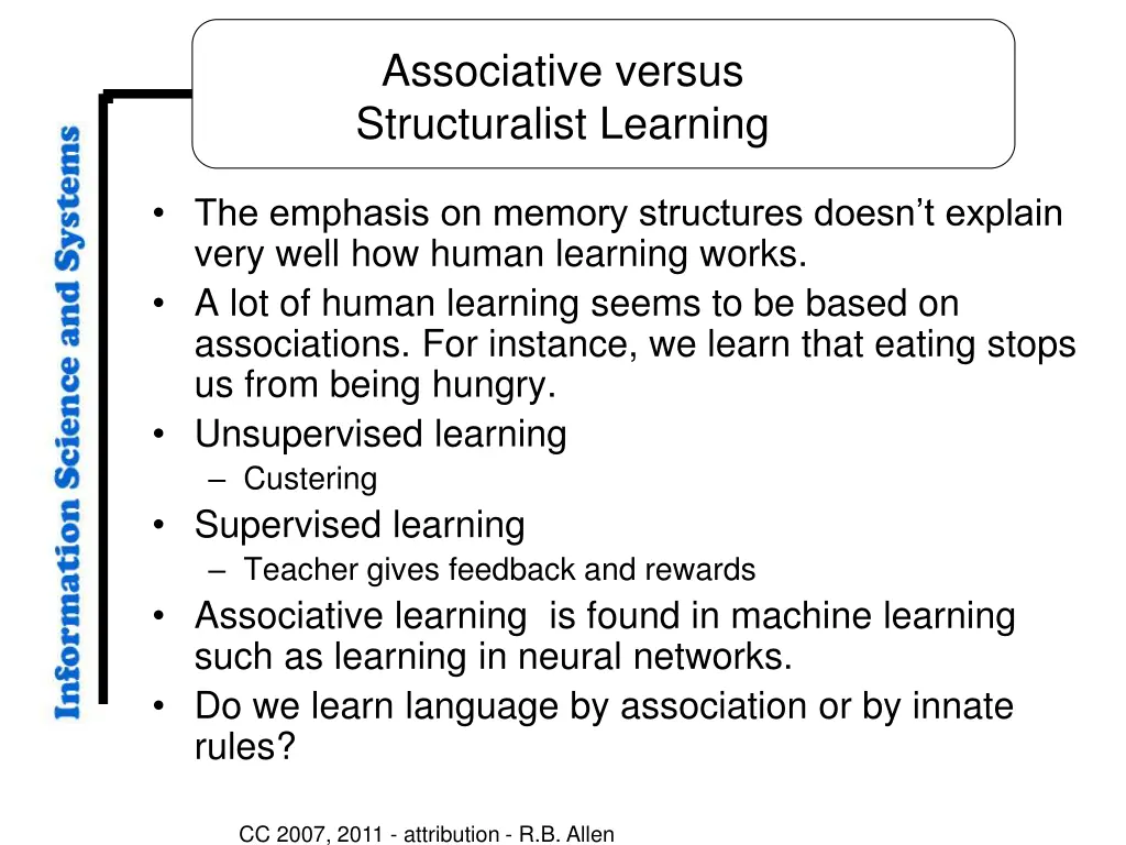 associative versus structuralist learning