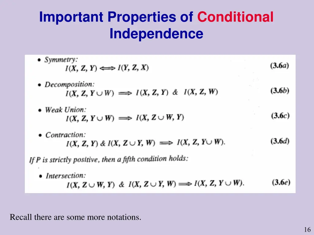 important properties of conditional independence