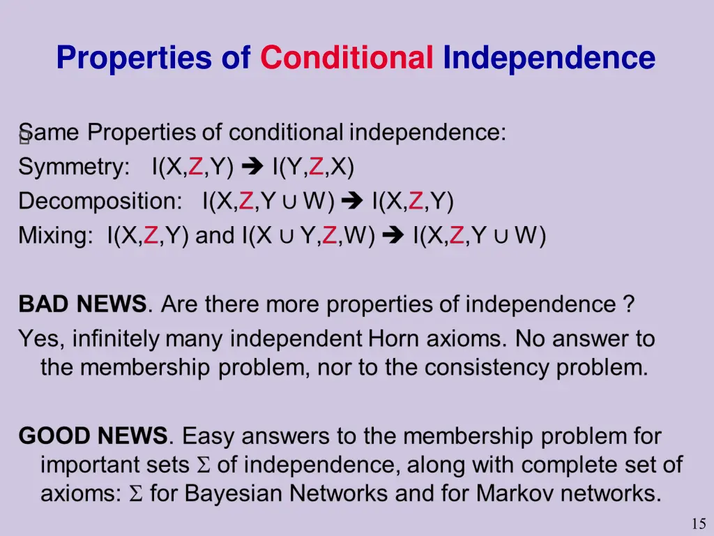 properties of conditional independence