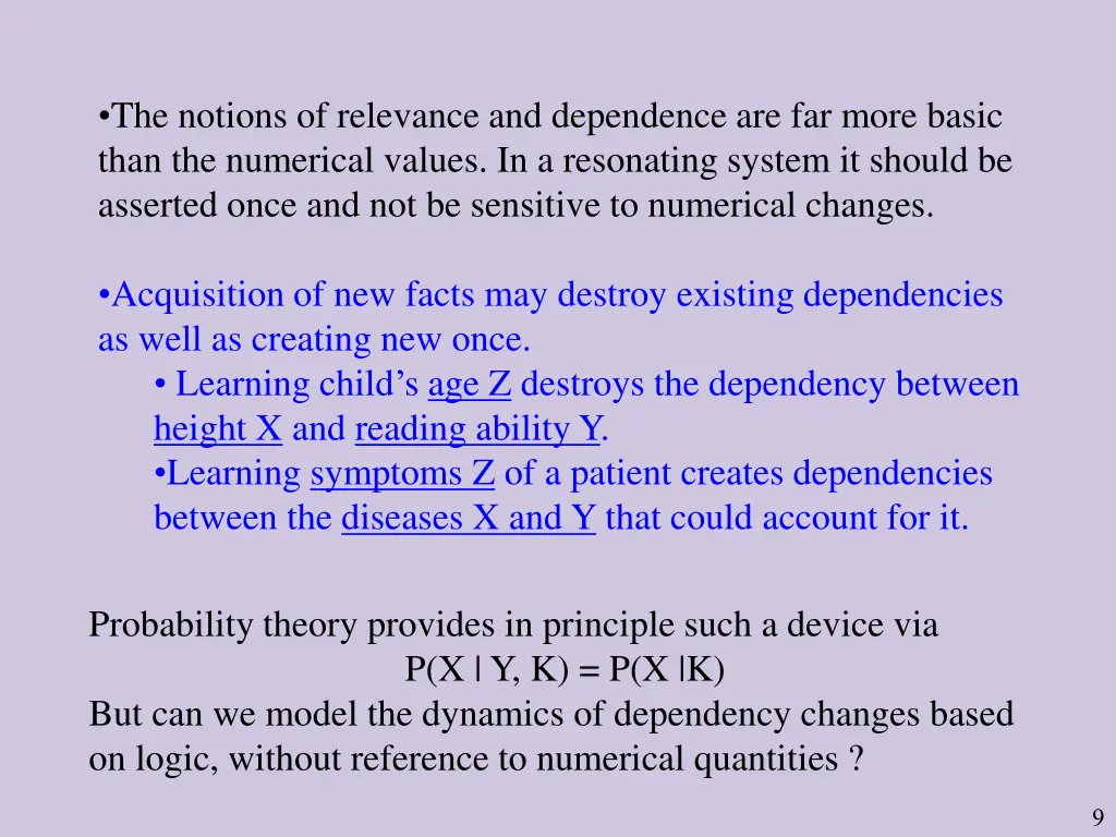 the notions of relevance and dependence