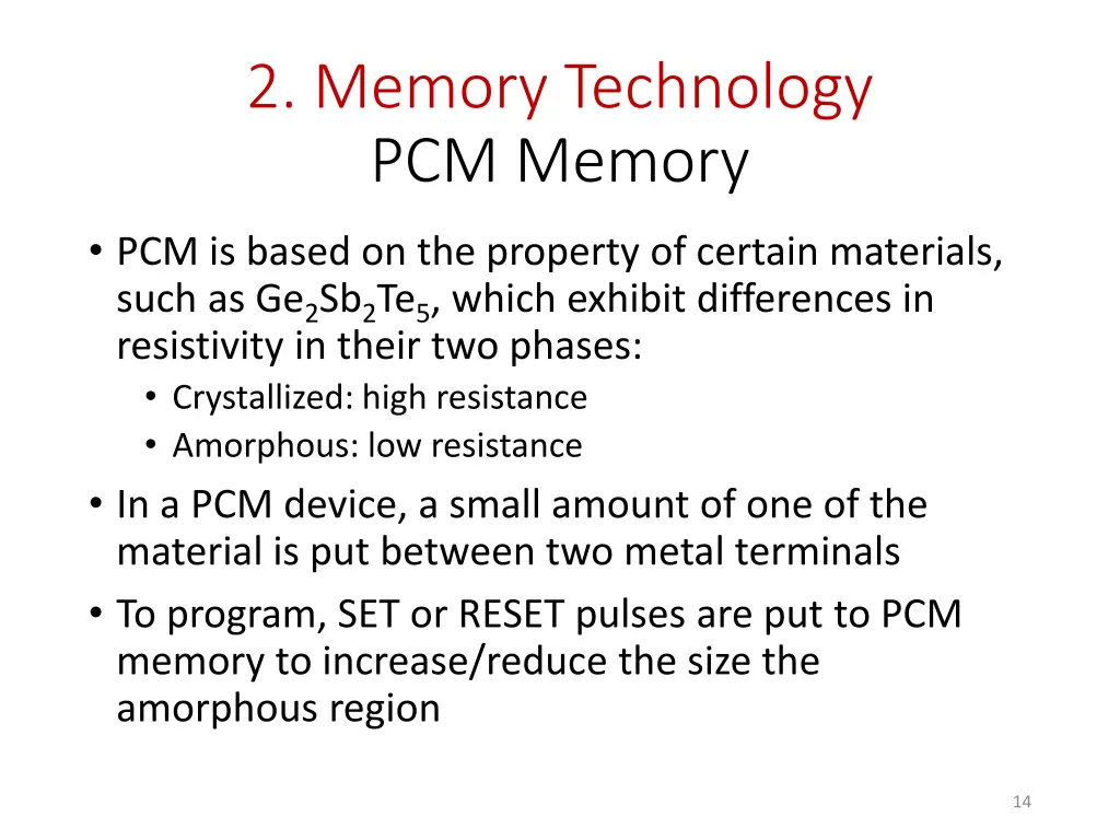 2 memory technology pcm memory 1