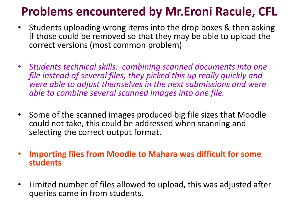 problems encountered by mr eroni racule