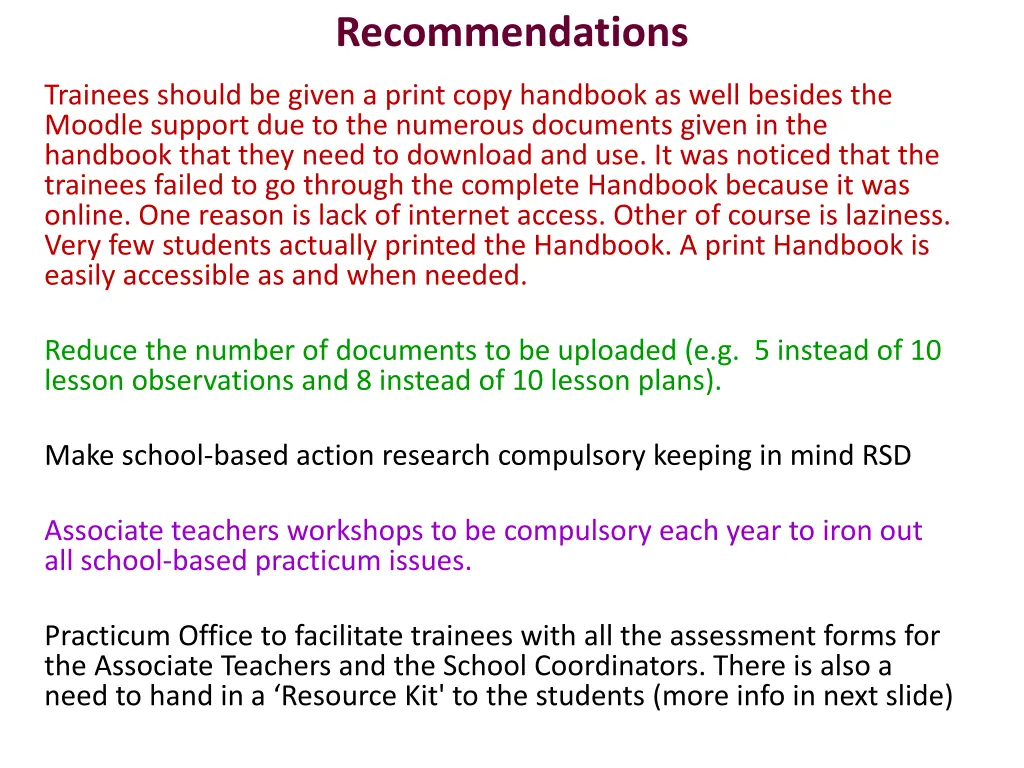 recommendations
