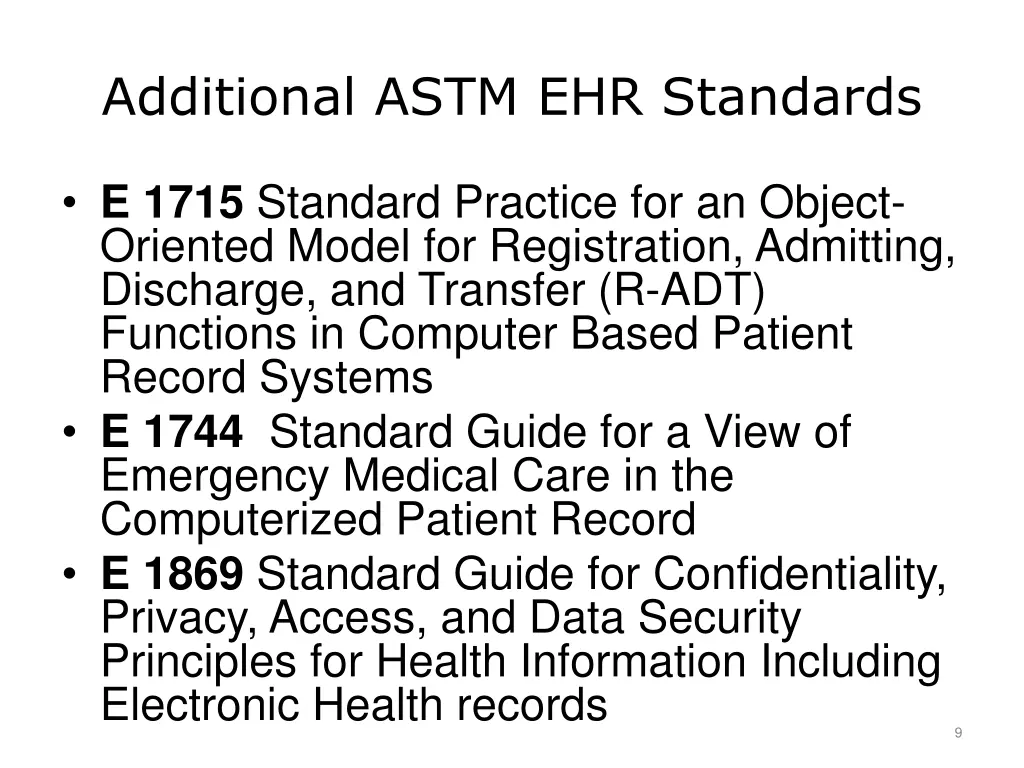 additional astm ehr standards