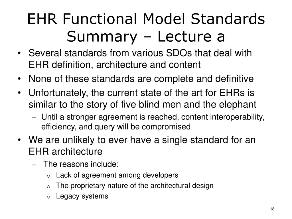 ehr functional model standards summary lecture