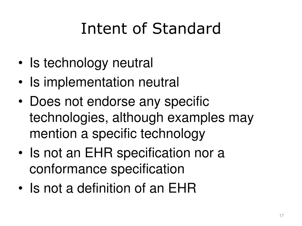 intent of standard