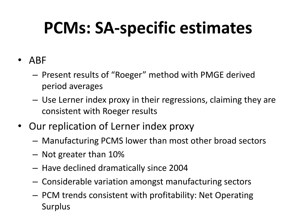 pcms sa specific estimates