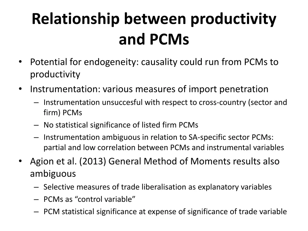 relationship between productivity and pcms