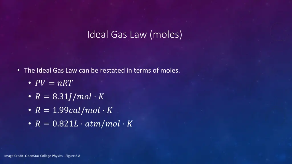 ideal gas law moles