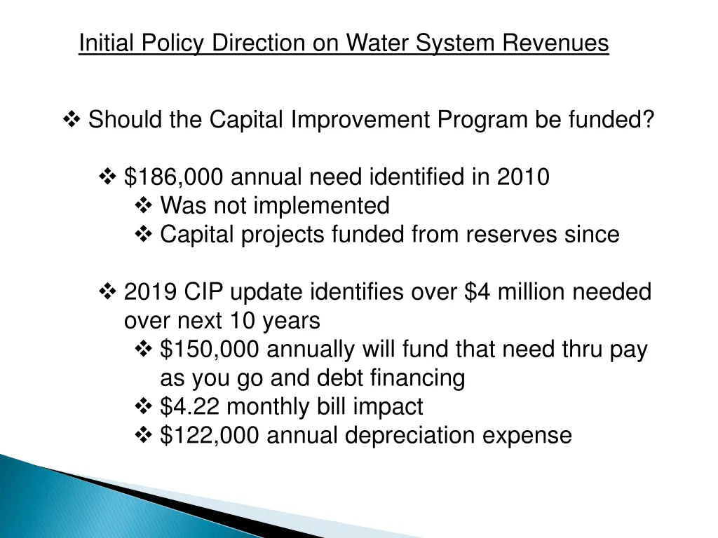 initial policy direction on water system revenues 1