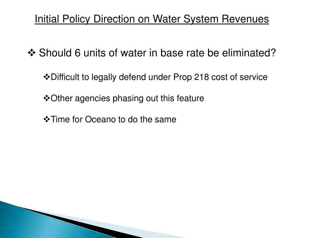 initial policy direction on water system revenues 2