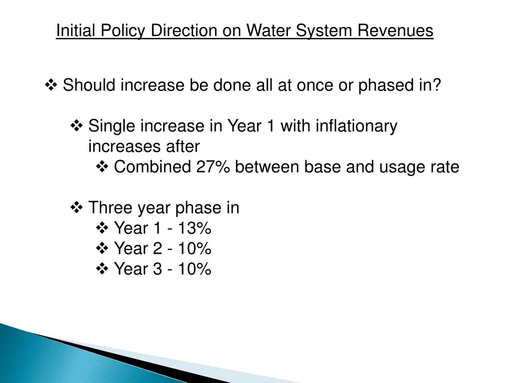 initial policy direction on water system revenues 7
