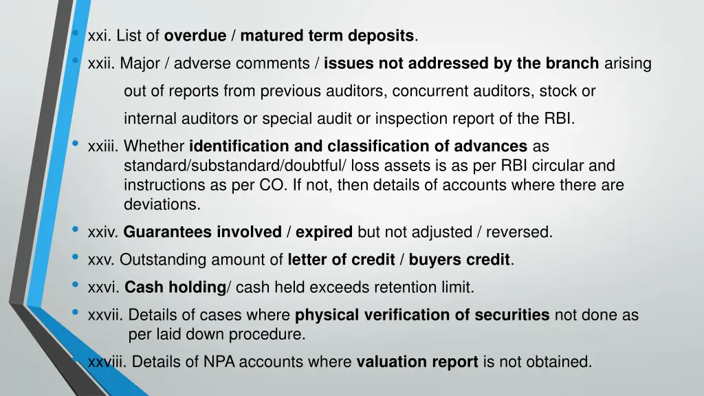 xxi list of overdue matured term deposits xxii