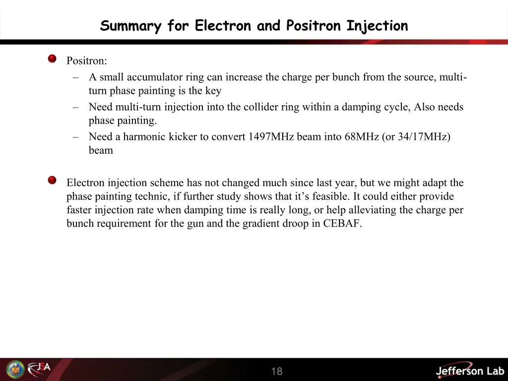 summary for electron and positron injection