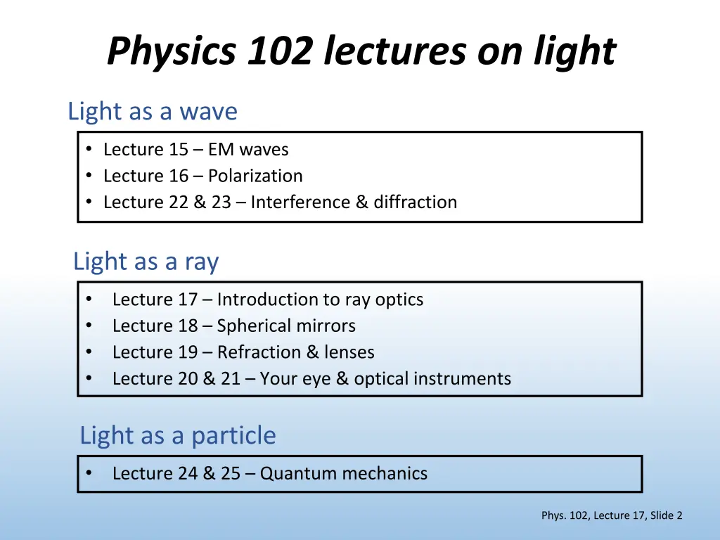 physics 102 lectures on light