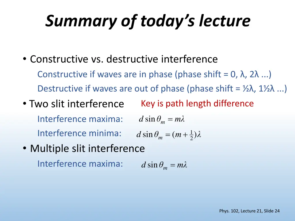 summary of today s lecture