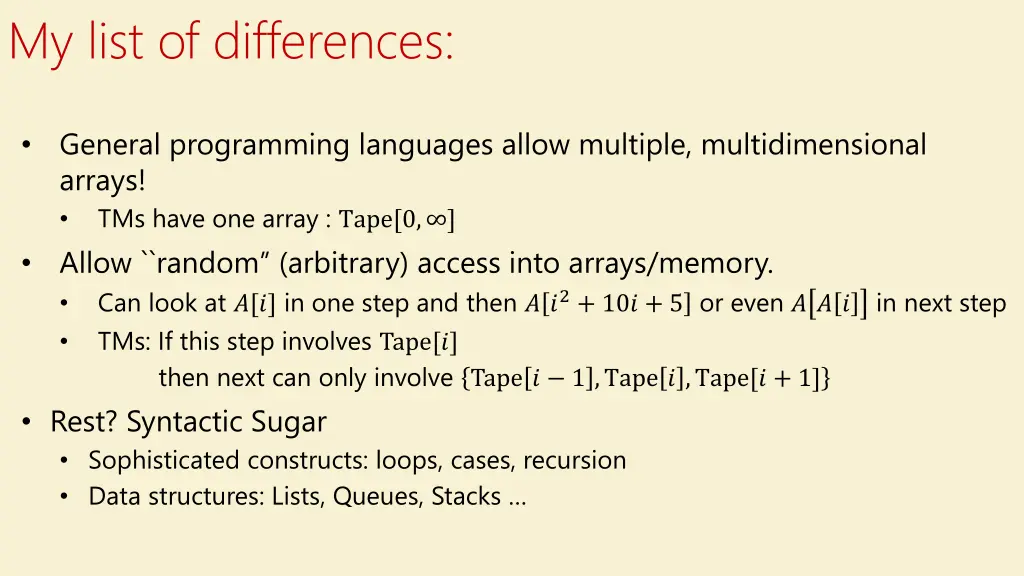 my list of differences