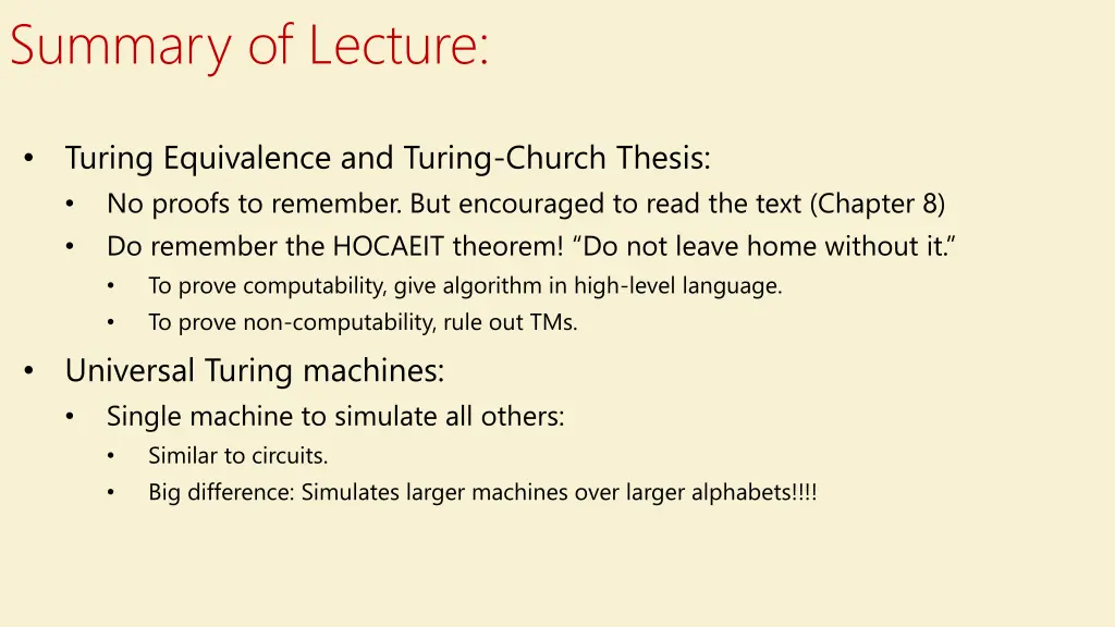 summary of lecture
