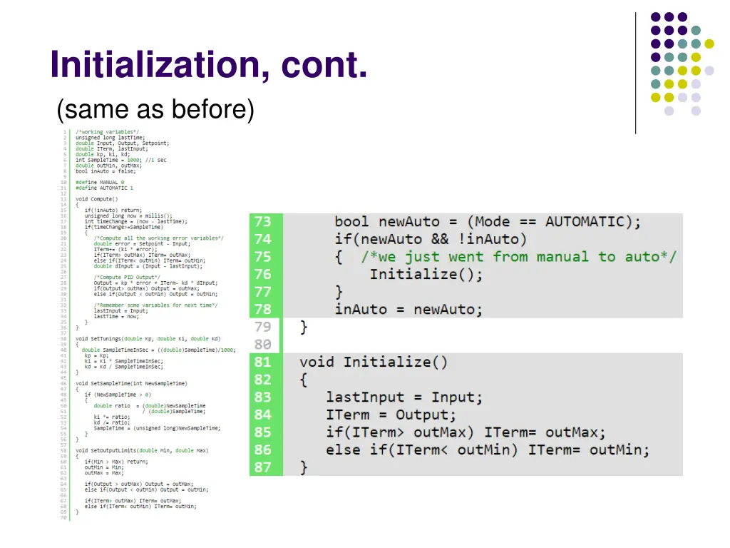 initialization cont same as before