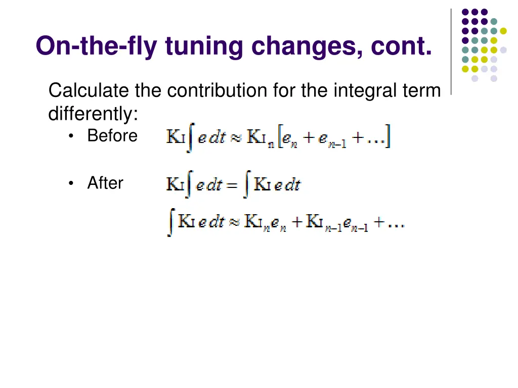 on the fly tuning changes cont