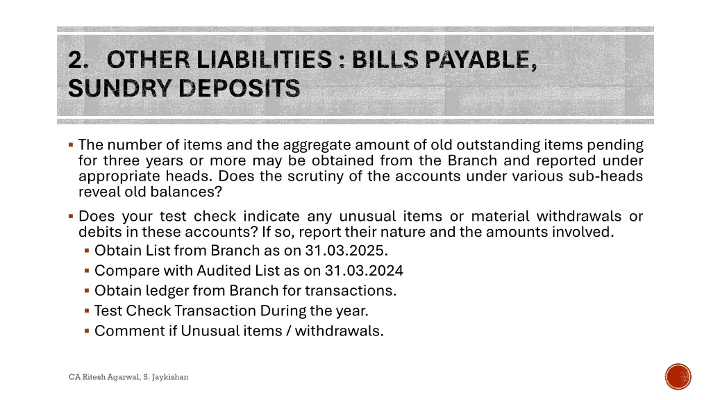 2 other liabilities bills payable sundry deposits