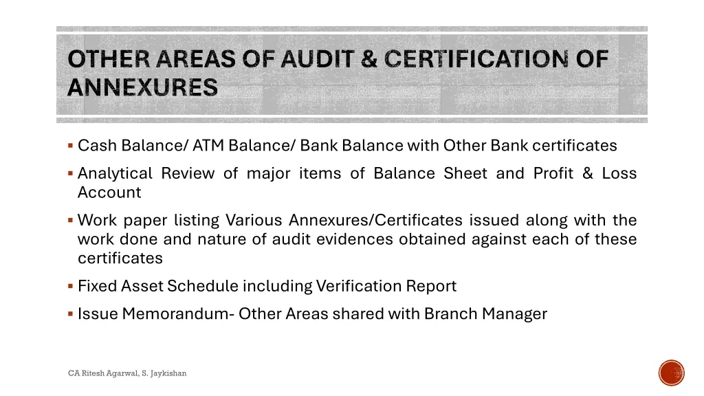 other areas of audit certification of annexures