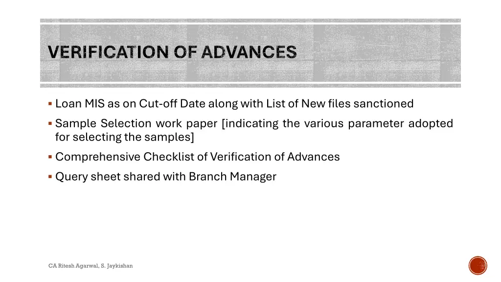 verification of advances