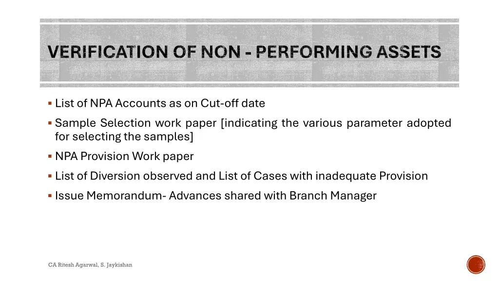 verification of non performing assets