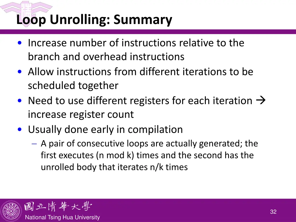 loop unrolling summary