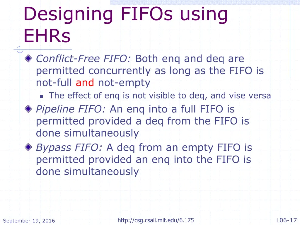 designing fifos using ehrs